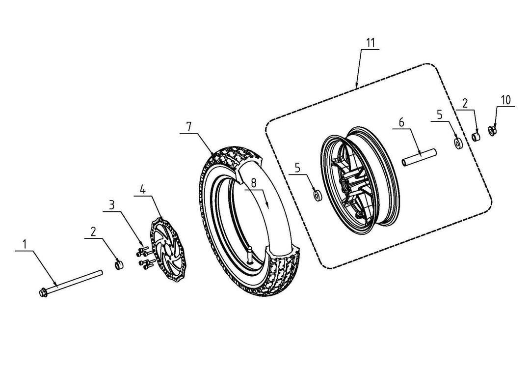 Wheel Assembly, Front, 6 Spoke, 2.5-10 (Part #10183) Fits TT1600R, HRH, HRS, XRA, XRB