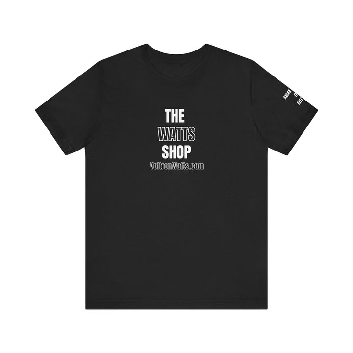 Black T-shirt with 'The Watts Shop' and 'Relax Karen, Its Electric' slogan - Unisex Tee