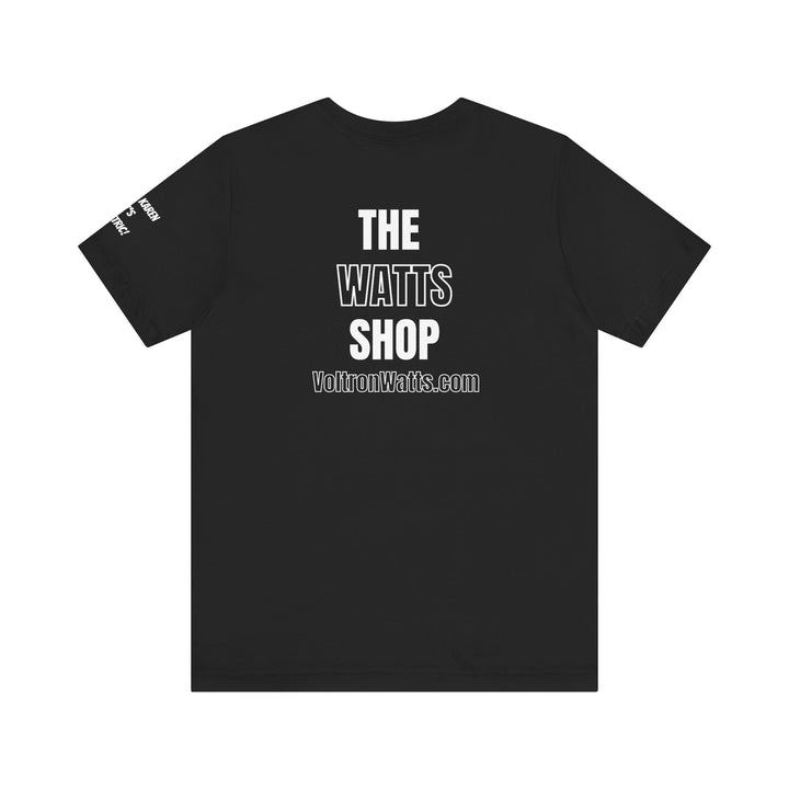 Black T-shirt with 'The Watts Shop' and 'Relax Karen, Its Electric' slogan - Unisex Tee