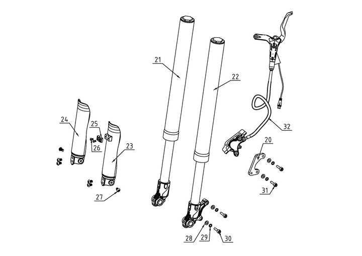 Fork Leg Assembly, Right (Part #10202) Fits TT1600R, HRS, XRA, XRB
