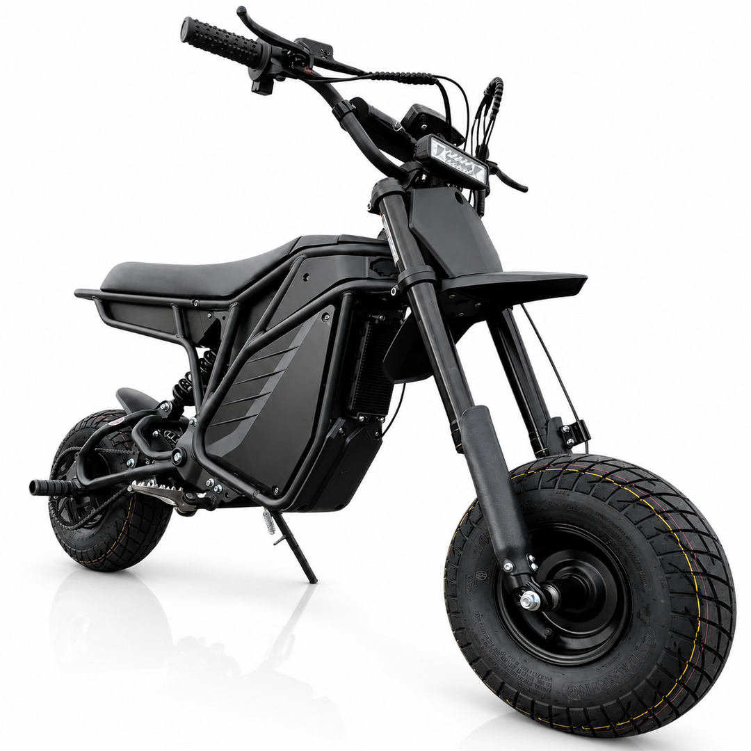 Black electric scooter on a white background