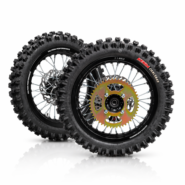 4/12 Dirt Wheel Set for Tuttio EM5 Pro, Valtinsu & Electric Pit Bikes | Kenda Carlsbad Tires Included