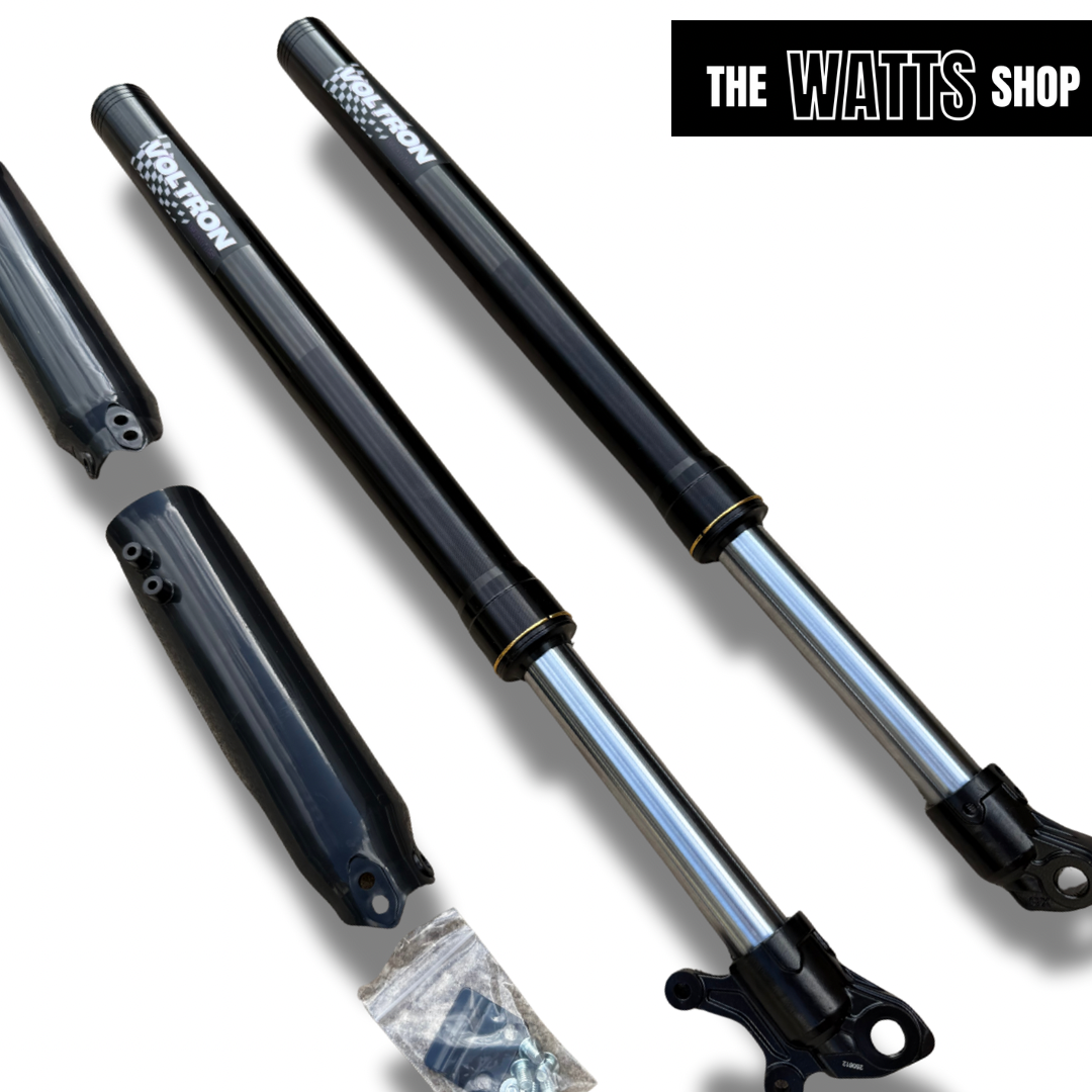 Tuttio Soleil 01 shock absorbers with 'Voltron' branding on a white background, featuring 'The Watts Shop' logo.