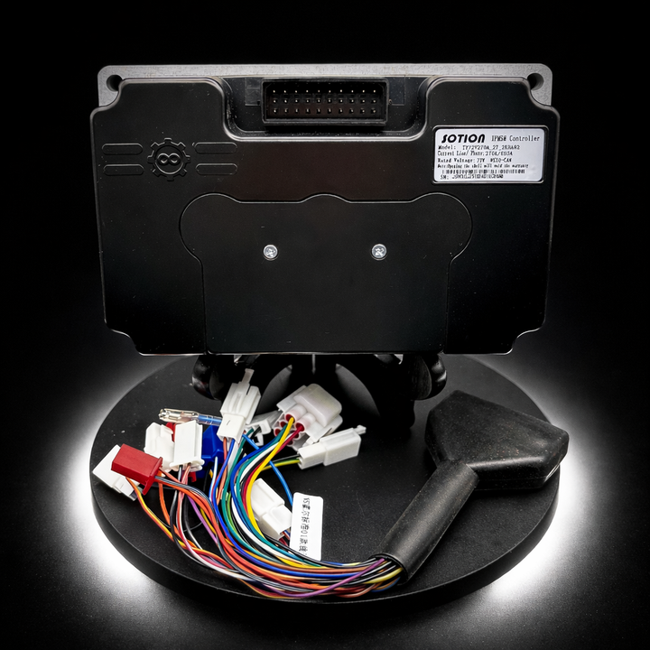 Sotion mini bike controller module with wiring harness on a black background