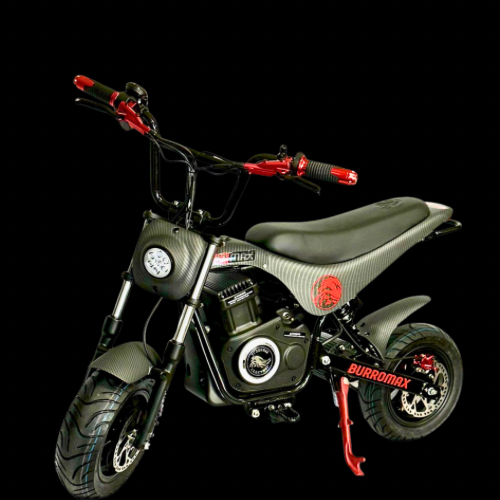 Small motorcycle with Burromax branding on a black background