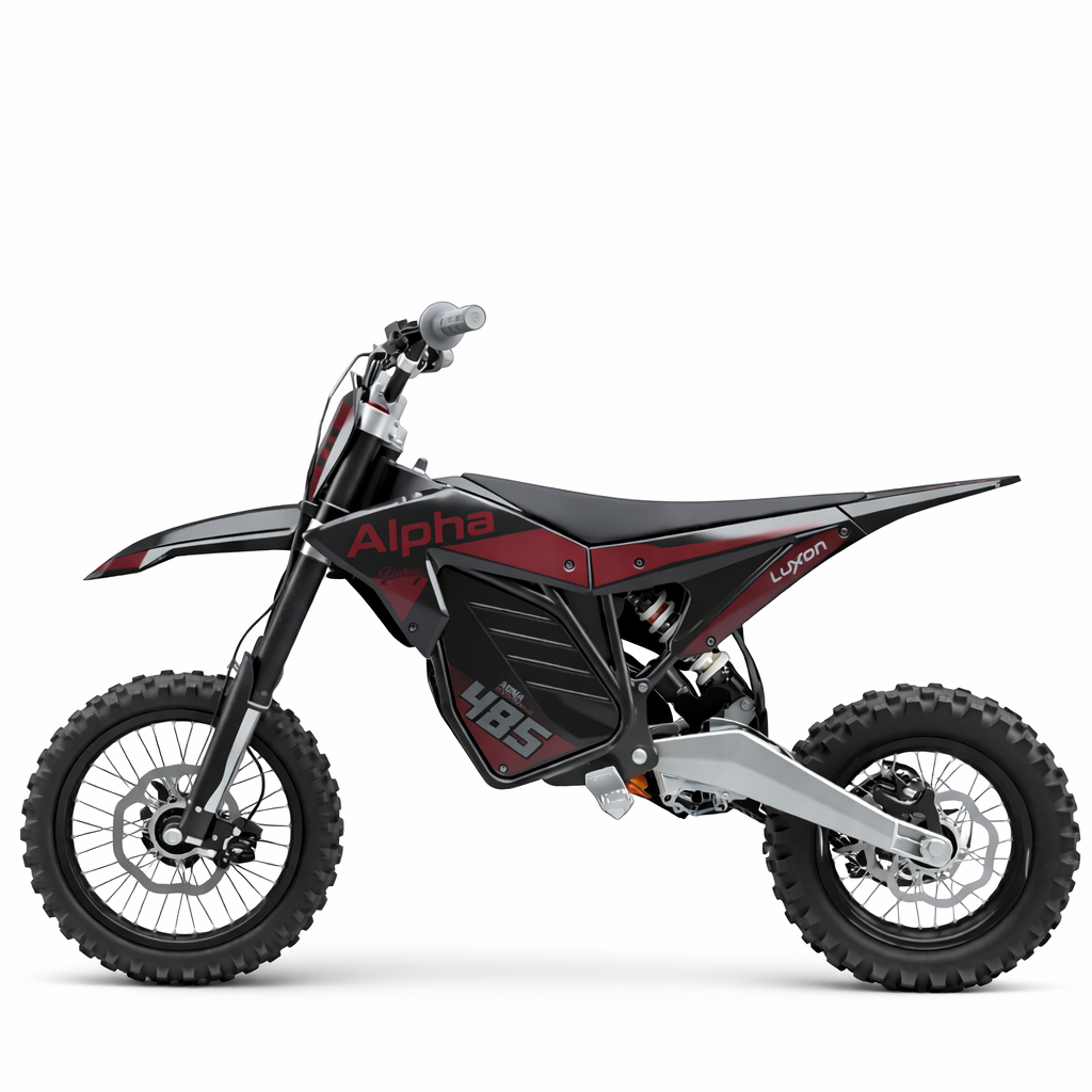 Black and red electric bike with 'Alpha' branding on a white background