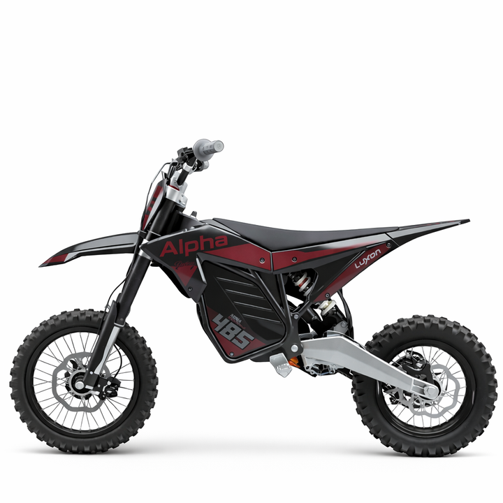 Black and red electric bike with 'Alpha' branding on a white background
