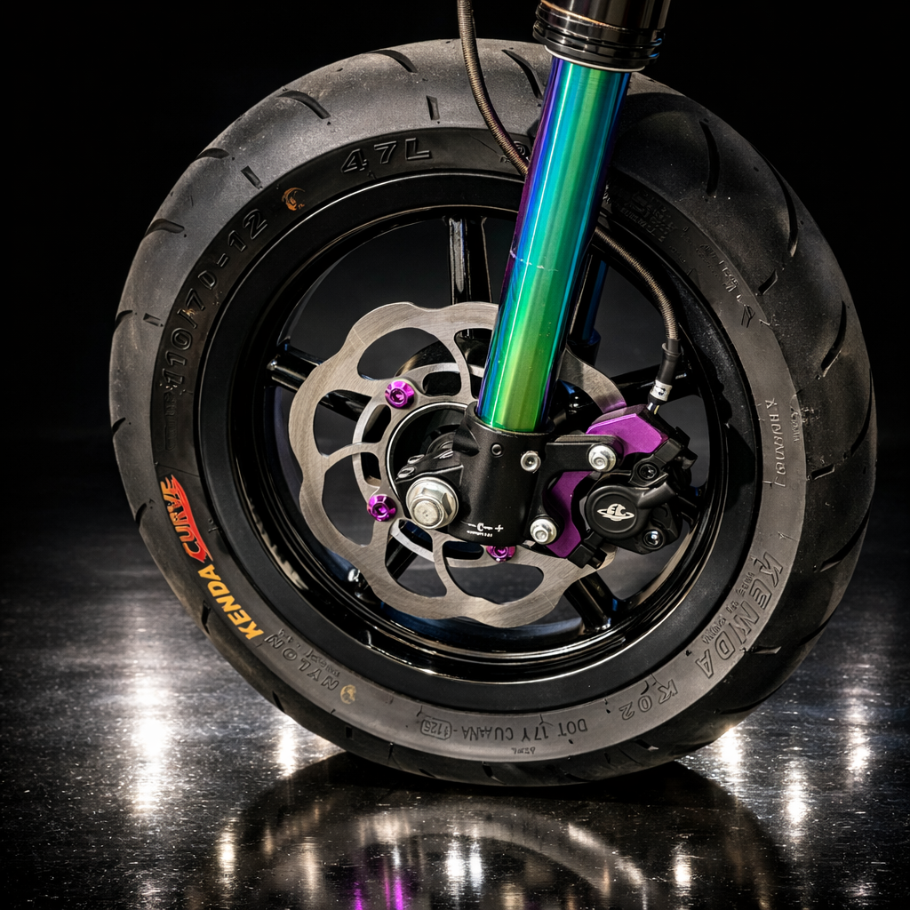 ETM RTR front supermoto wheel in purple and black