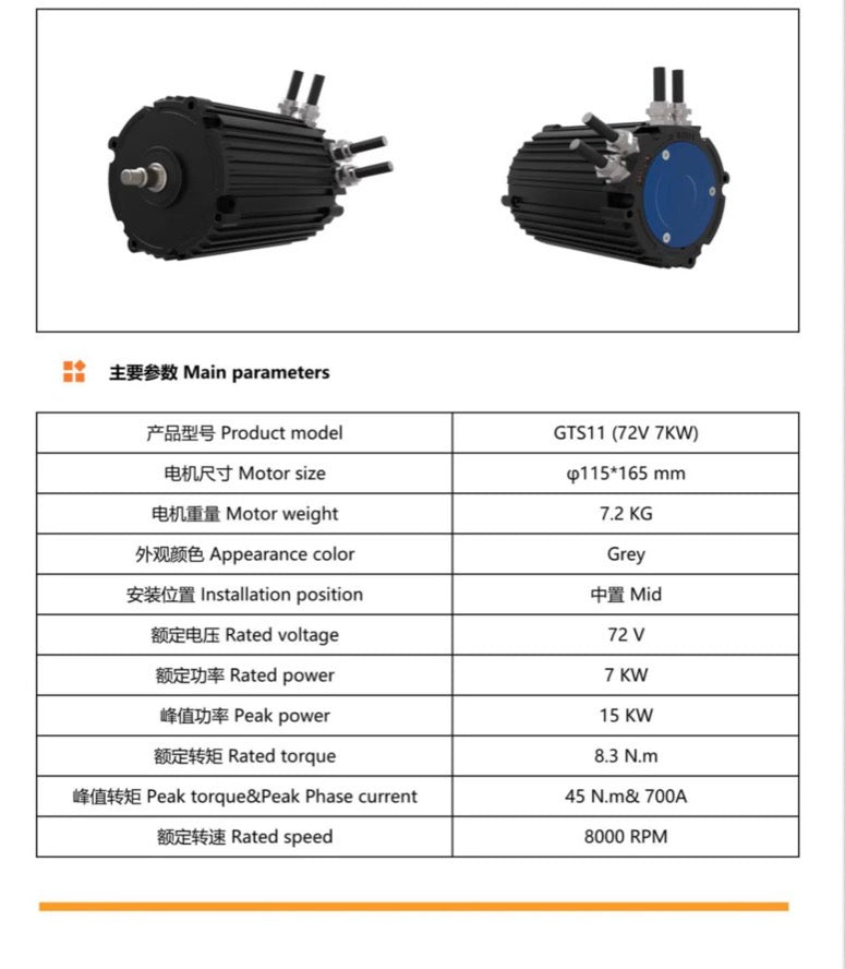 Two electric motors with technical specifications listed below on a white background.