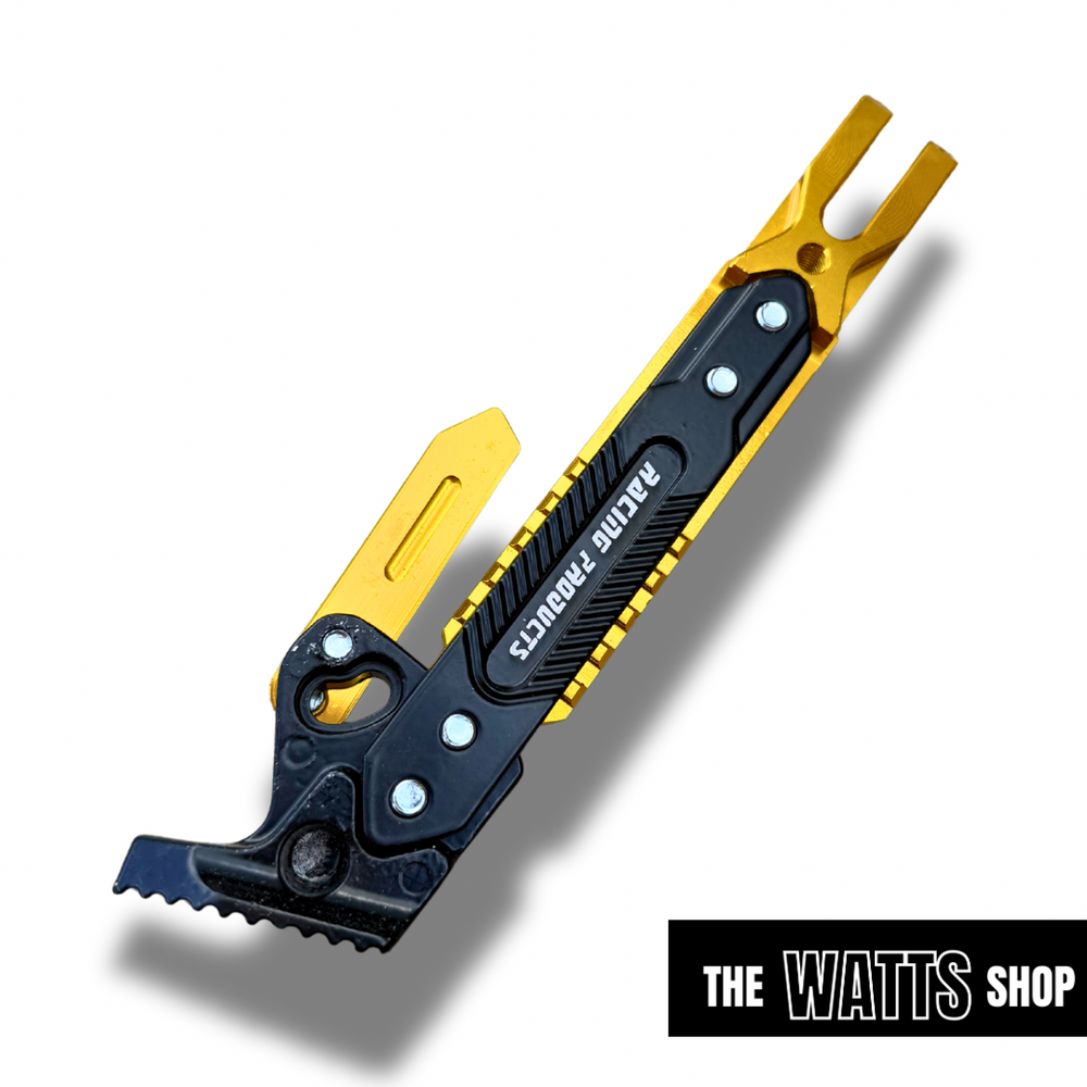 Black and gold Tuttio soleil 01 kickstand on a white background with 'The Watts Shop' branding.