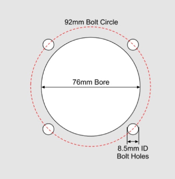 Technical diagram showing dimensions of a circular component with bolt circle, bore, and bolt hole measurements.