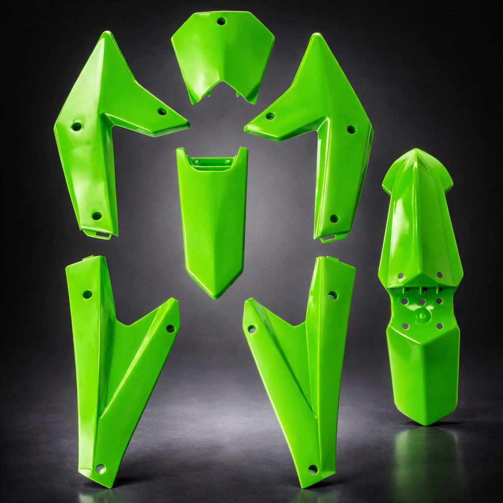 Green motorcycle fenders on a black background