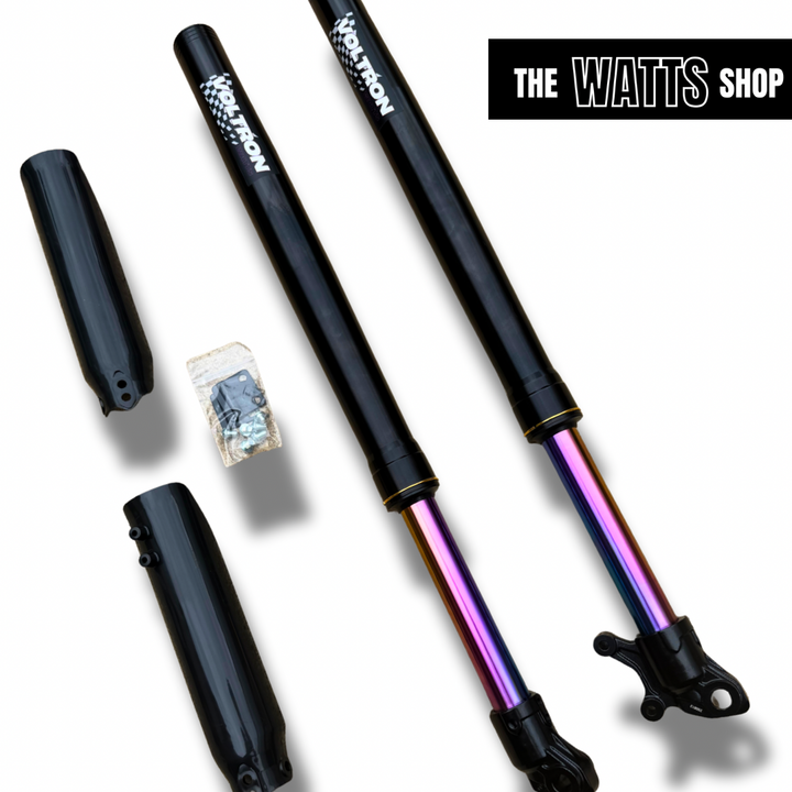 Shock absorber with components on a white background, branded 'The Watts Shop'.