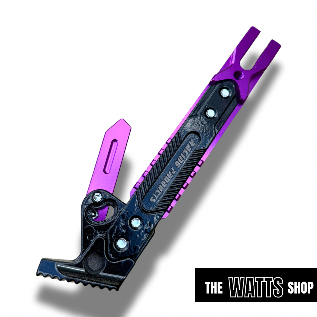 Purple and black Tuttio Soleil 01 kickstand on a white background with 'The Watts Shop' branding.