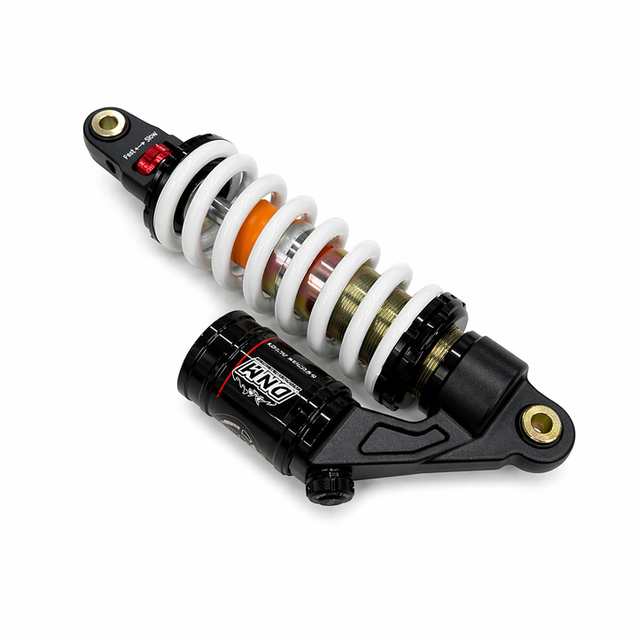 Motorcycle shock absorber with 'Hino' branding on a white background