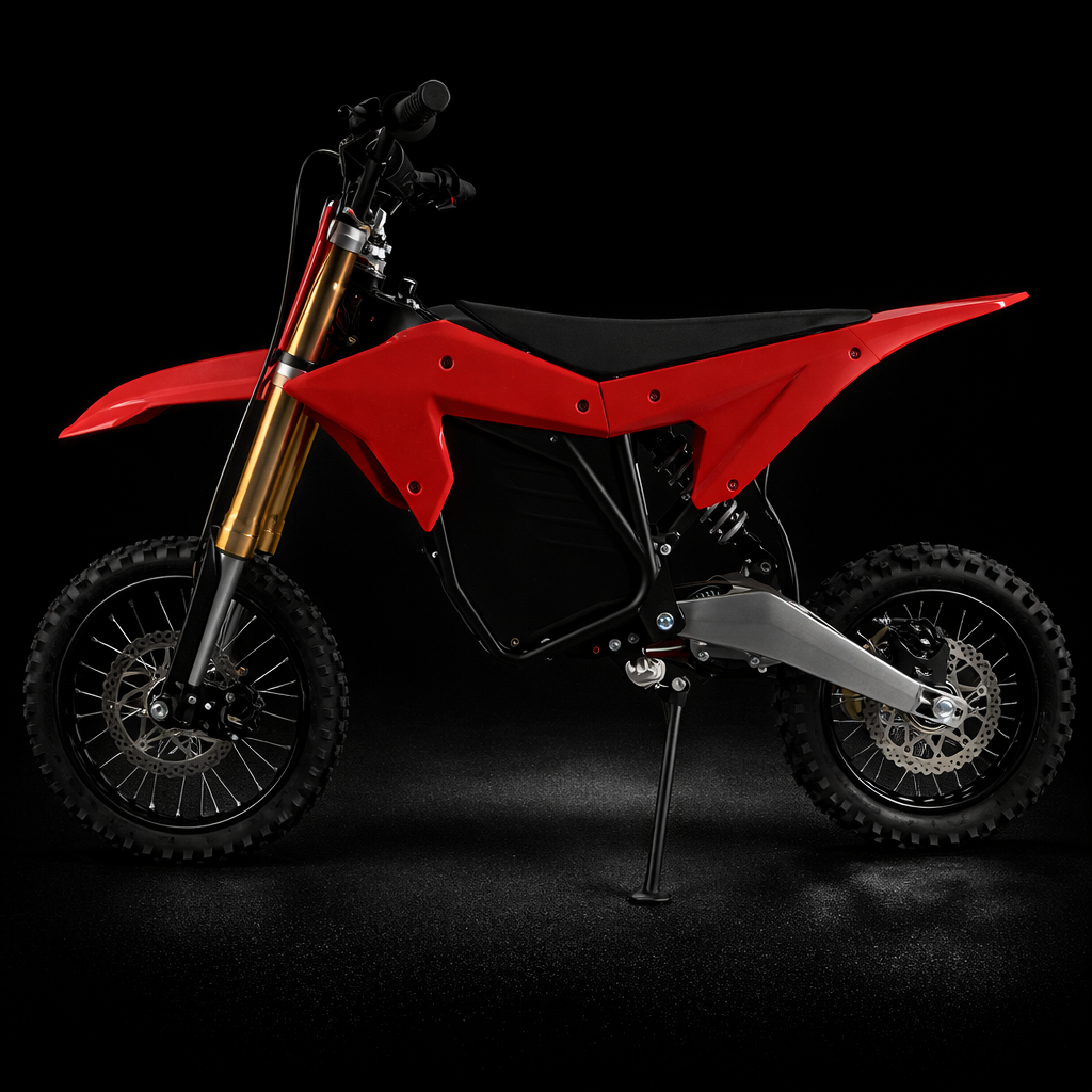 Red dirt bike on a black background