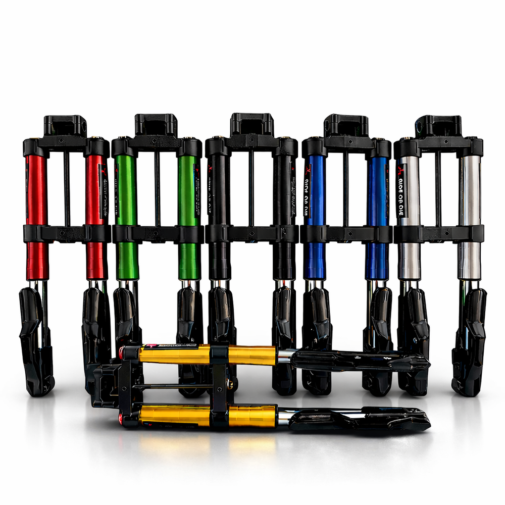 Collapsible ladder with colored rungs on a white background