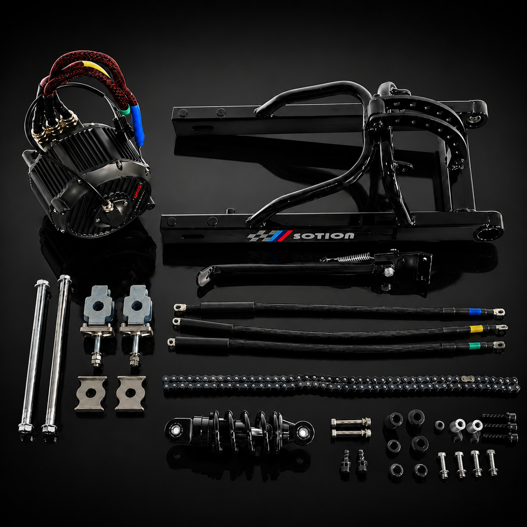 Collection of mechanical parts and components on a black background