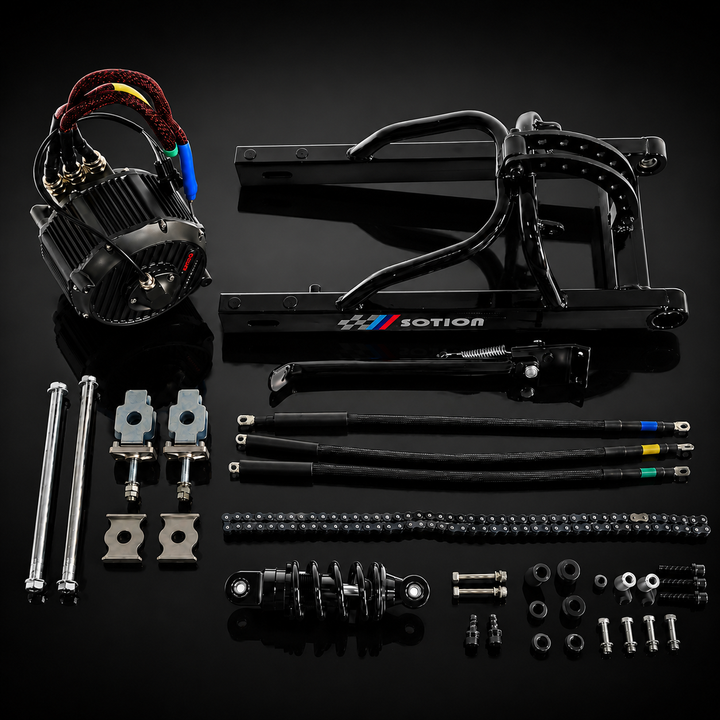 Collection of mechanical parts and components on a black background