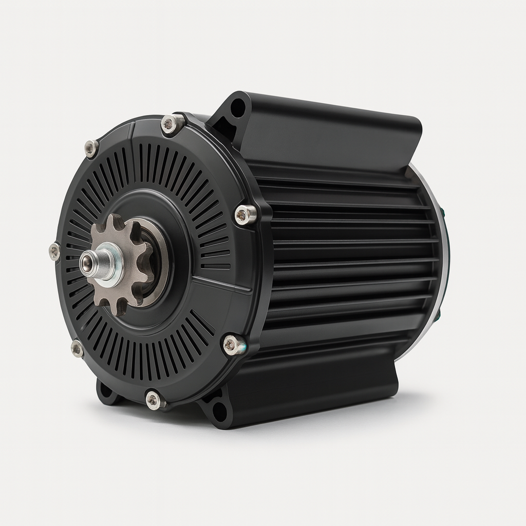 Black electric motor on a white background