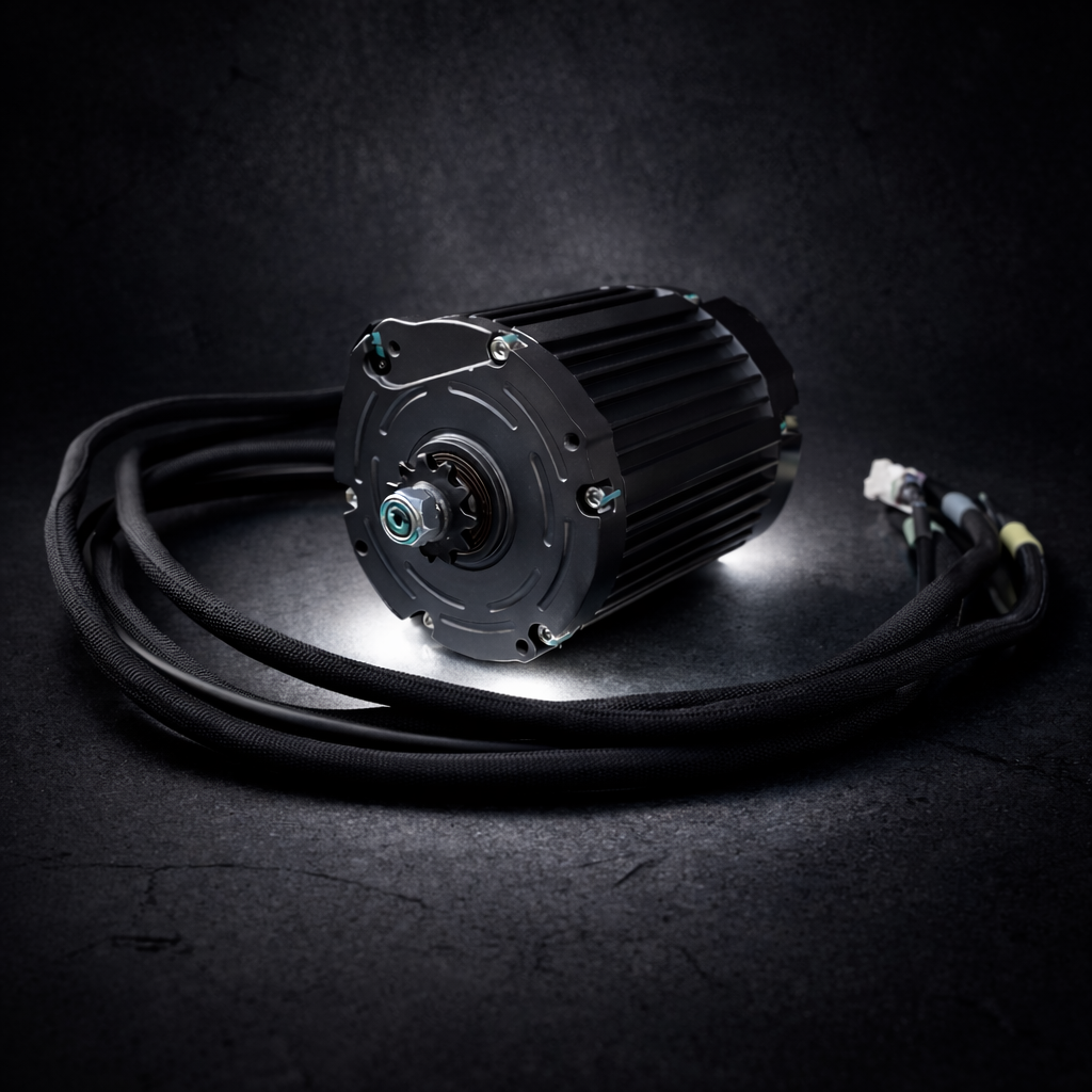 Motor with wiring on a dark background