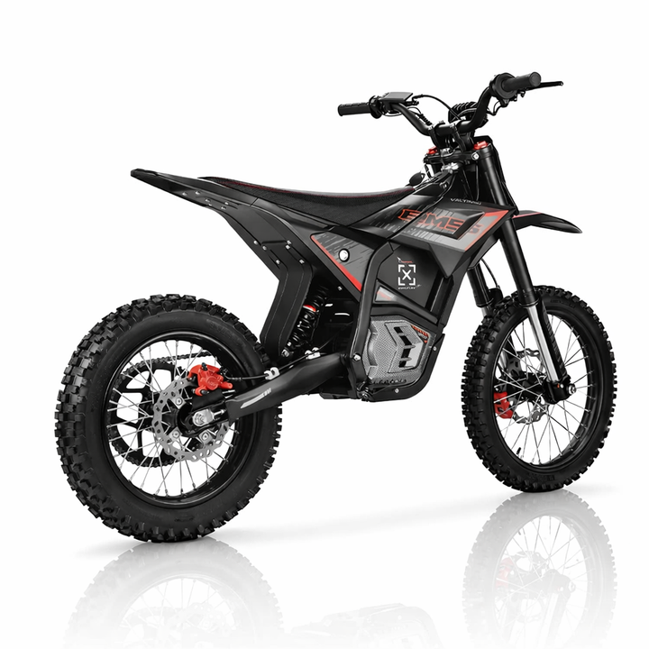 Black electric bike with red accents on a white background