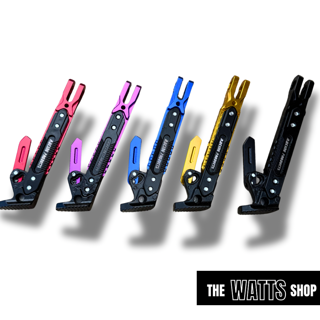 Five colorful Tuttio Kickstands arranged in a row on a white background with 'The Watts Shop' branding.