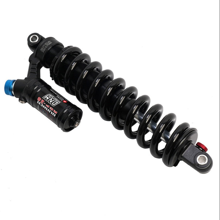 Black shock absorber with brand logo on a white background