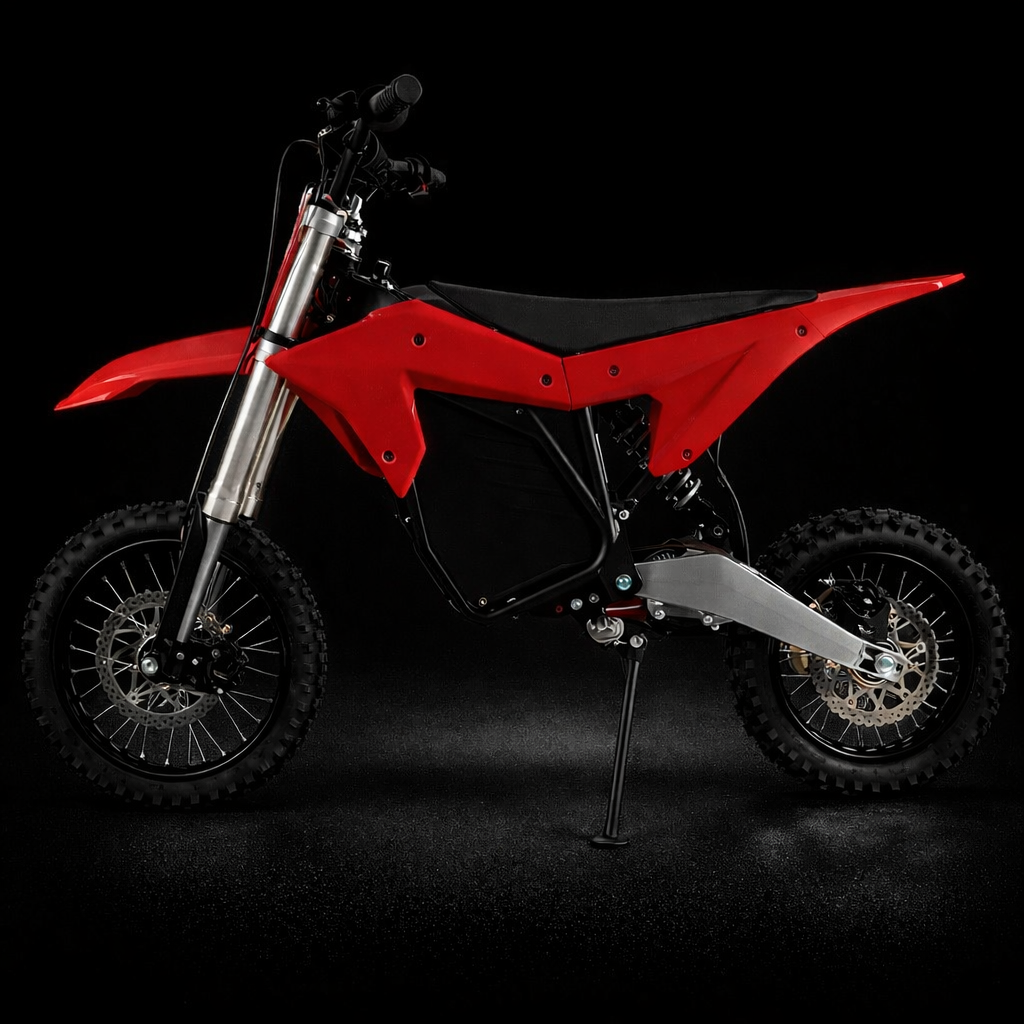 Red dirt bike on a black background