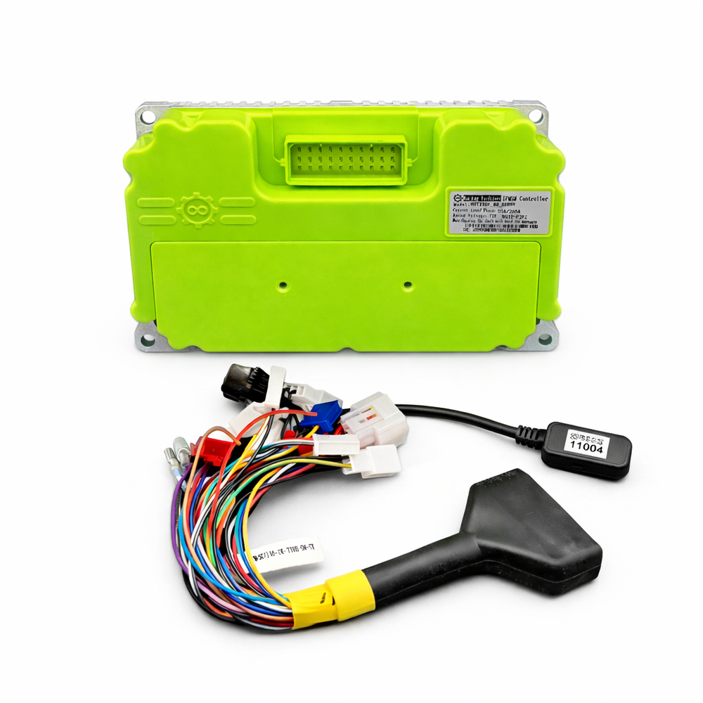 Green controller on a white background for electric pit bikes