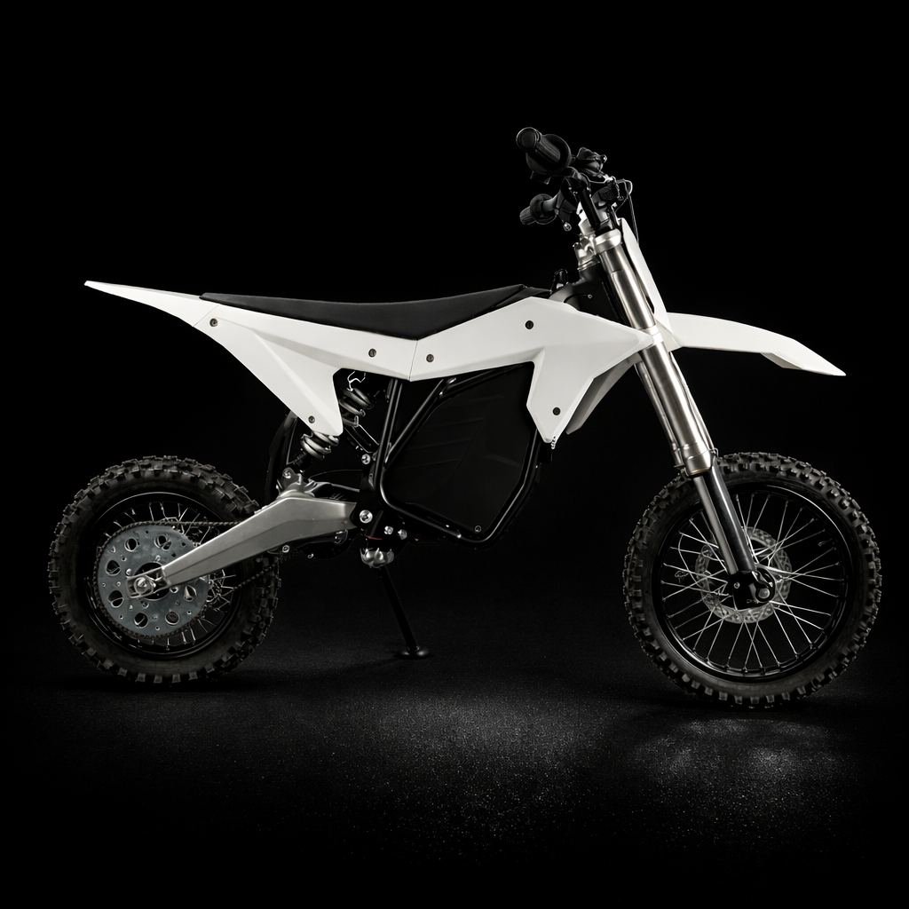 White off-road motorcycle on a black background